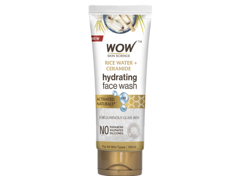 Wow Hydrating Face Wash, Rice Water + Ceramide, 100 mL