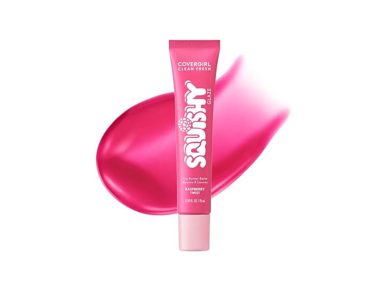 CoverGirl Clean Fresh Squishy Glaze Lip Butter Balm, Raspberry Twist, 0.50 fl oz/15 mL