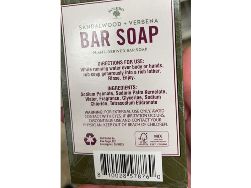 Bolero Sandalwood+Verbena Cleansing Bar Soap, 5 oz/141.7 g