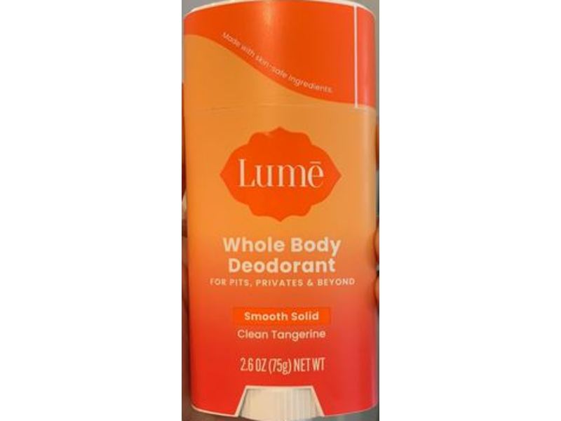 Lume Whole Body Deodorant, Smooth Solid Clean Tangerine, 2.6 oz/75 g