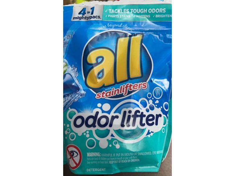 All with Stainlifters Odor Lifter 4-In-1 Mightypacs Detergent, 13.4 oz/380 g, 19 Count