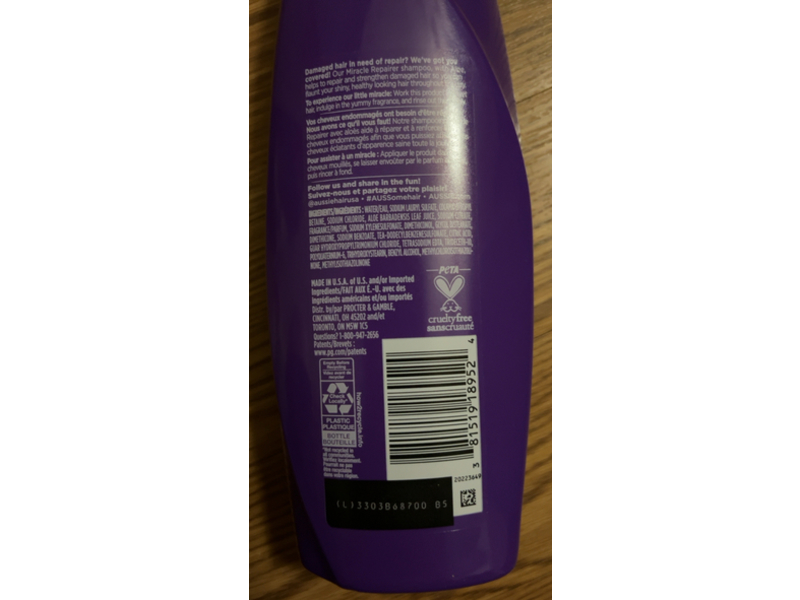 Aussie Miracle Repairer Shampoo, Aloe, 12.1 fl oz/360 mL