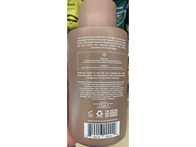 Plantanicals Moisturizing Shampoo, Argan + Vitamin E, 15.2 oz/450 mL