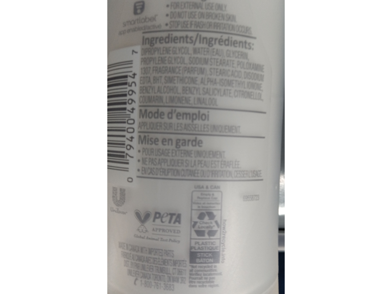 Dove 0% Alumina Moisturizer Deodorant, Cotton Flower & Sandalwood, 2.6 oz/74 g