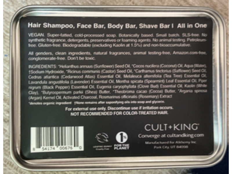 Cult + King Wash - Hair shampoo Bar + face And Body Wash in One, 4 oz/113 g