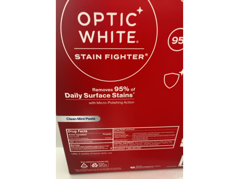 Colgate Optic White Stain Fighter Paste, Clean Mint, 6.0 oz/170 g, Count 5