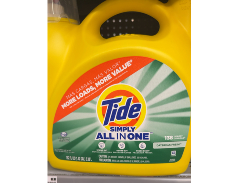 Tide Simply All-In-One Liquid Laundry Detergent, Daybreak Fresh Scent, 138 Loads, 182 fl oz/5.38 L