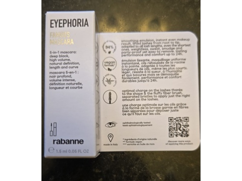 Rabanne Eyephoria Famous Mascara, Deep Black, 0.05 fl oz/1.5 mL