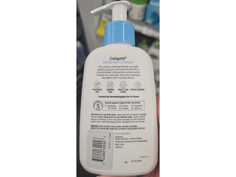 Cetaphil Gentle Skin Cleanser, Glycerin, Vitamin B3 & B5, 8 fl 0z/237 mL