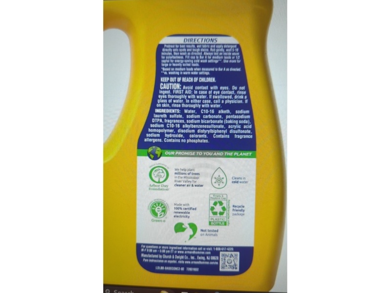 Arm & Hammer Powerfully Clean Liquid Laundry Detergent, Clean Burst, 43 loads, 43 fl oz/1.27 L