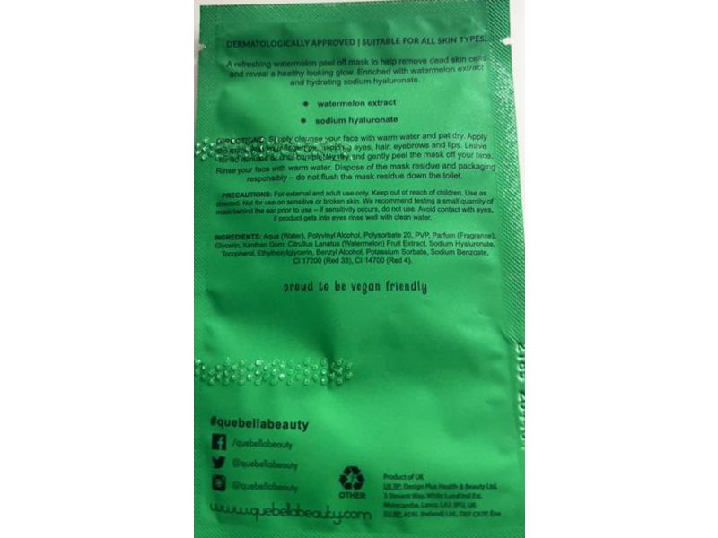 Que Bella Refreshing Peel Off Mask, Watermelon, 0.35 oz/10 g