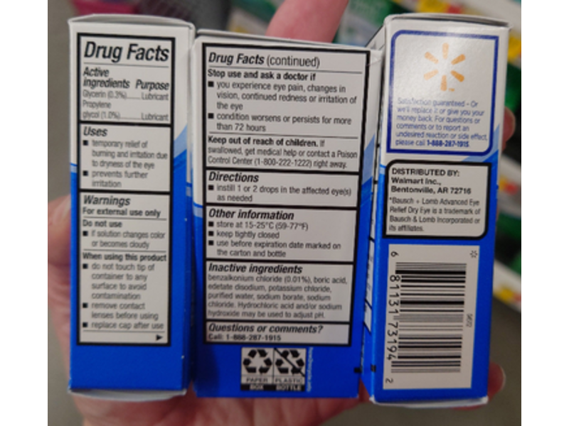 Equate Dry Eye Relief Lubricant Eye Drops, 0.5 fl oz/15 mL