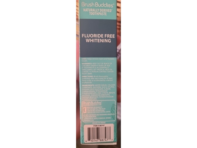 Brush Buddies Fluoride Free Whitening Toothpaste, Peppermint, 3.5 fl oz/99 g