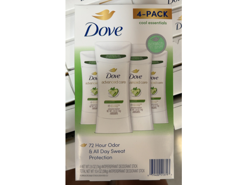 Dove Advanced Care Antiperspirant Deodorant Stick, Cool Essentials, 2.6 oz/74 g, 4 Count