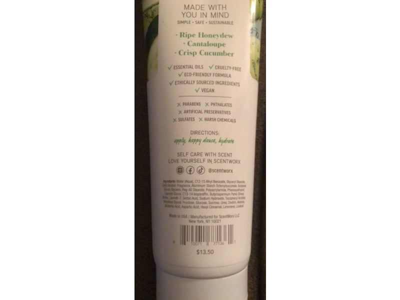 Scentworx Body Cream, Juicy Honeydew Cucumber, 6 oz/226 g