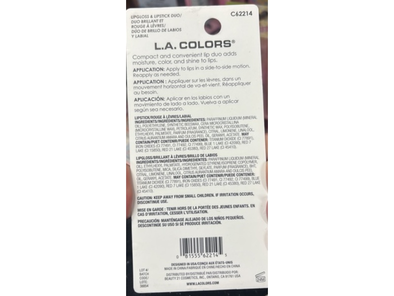 L.A. Colors Lip Duo, Flushed, 0.12 oz/1.5 mL