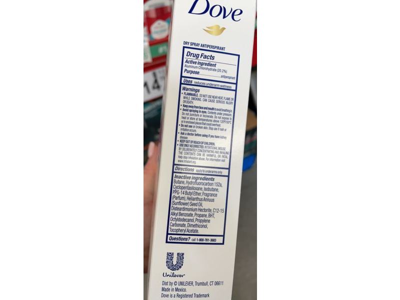 Dove Antiperspirant Deodorant Dry Spray, 4.8 oz/136 g, Pack Of 3
