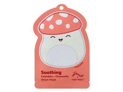 Squishmallows x Tonymoly Malcolm Soothing Sheet Mask, Calendula + Chamomile, 0.74 oz/21 g
