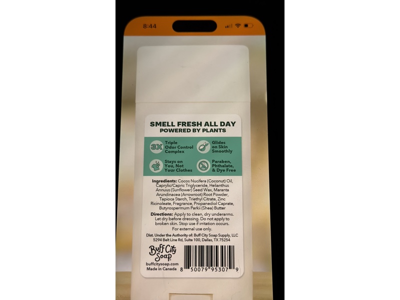 Buff City Soap 72HR Deodorant, Narcissist, 2.6 oz/73 g