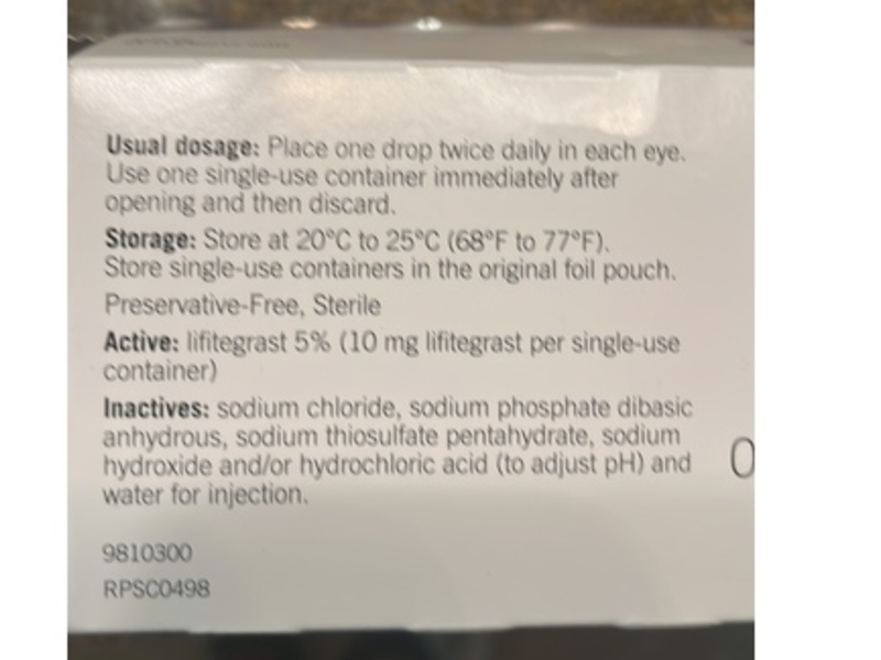 Xiidra (lifitegrast ophthalmic solution) 5%, Bausch and Lomb (Rx)