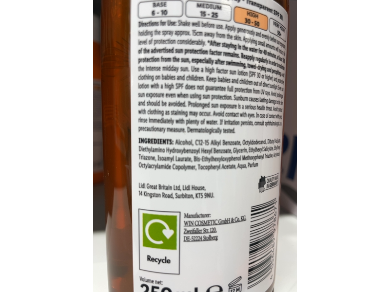 Cien Transparent Sun Protect Spray, SPF 30, 250 mL