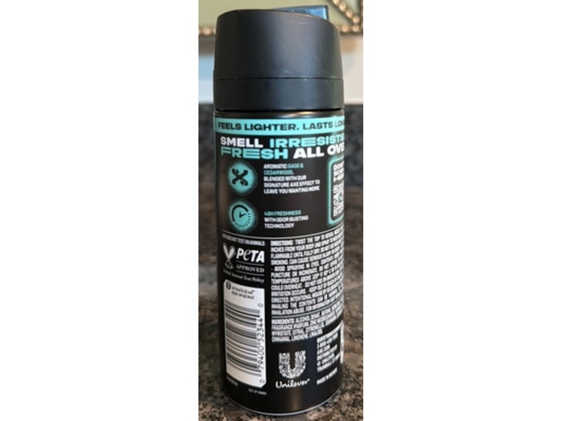 Axe Irresistibly Fresh Non-Stop Deodorant Body Spray, Apollo, 2.9 oz/84 g