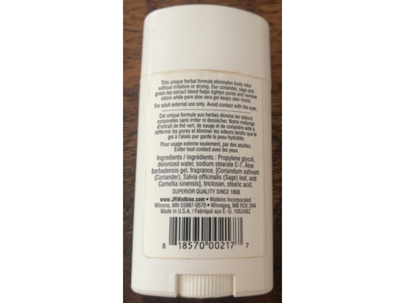 J.R.Watkins Apothecary Deodorant, Aloe & Green Tea, 2.5 oz/70 g