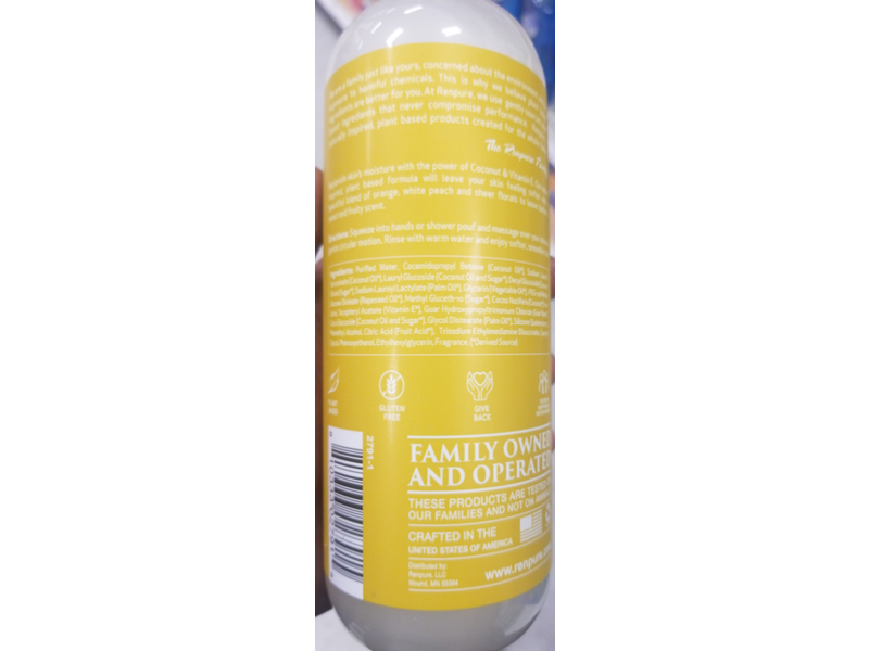 Renpure Hydrate + Replenish Body Wash, Coconut + Vitamin E, 19 fl oz/561 mL
