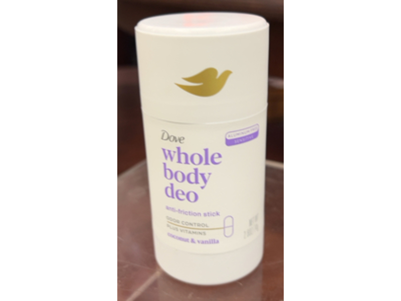 Dove Whole Body Deo Anti-Friction Stick, Coconut & Vanilla, 2.6 oz/74 g