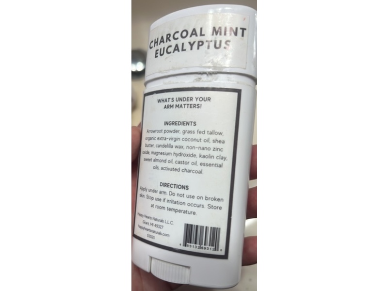 Happy Hearts Arm Up All-Natural Deodorant, Charcoal Mint & Eucalyptus, 2.65 oz/75 g