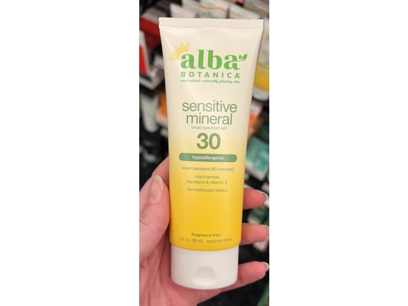 Alba Botanica Sensitive Mineral Sunscreen Lotion, Fragrance Free SPF 30, 3 oz/89 mL