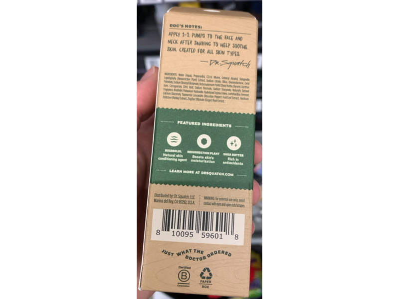 Dr. Squatch Men's Natural Soothing Post Shave, Pine Tar, 2.5 fl oz/74 mL