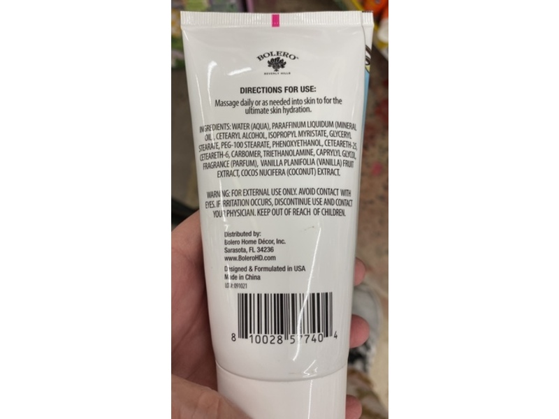 Bolero After Shower Whipped Body Cream, Vanilla Bean + Coconut, 5 fl oz/147.3 mL