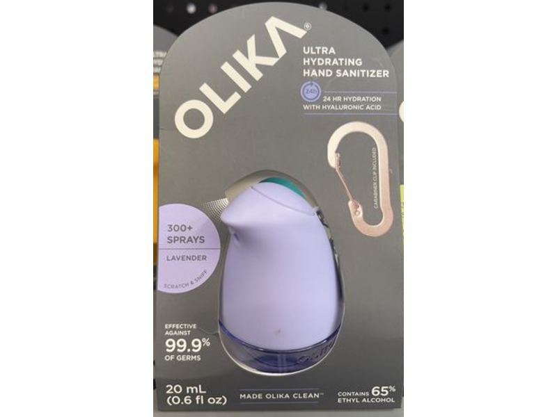 Olika Ultra Hydrating Hand Sanitizer, 24Hr Hydration With Hyaluronic Acid, Lavender, 0.6 fl oz/20 mL, Pack Of 3