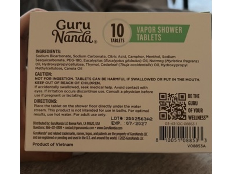 Guru Nanda Vapor Shower Tablets, Eucalyptus, 10 Count
