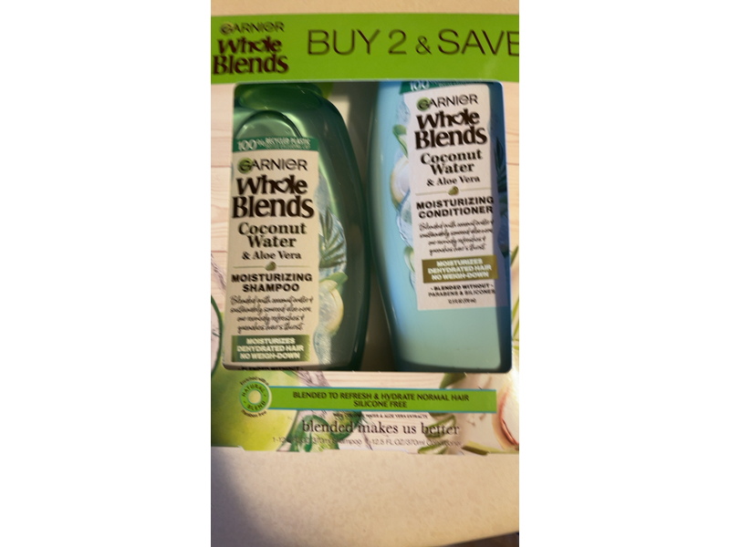 Garnier Whole Blends Shampoo & Conditioner, Coconut Water & Aloe Vera Shampoo,12.5 fl oz/370 mL