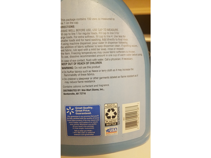 Great Value Ultimate Fresh Fabric Softener, Spring Showers, 150 Loads, 129 fl oz/3.81 L