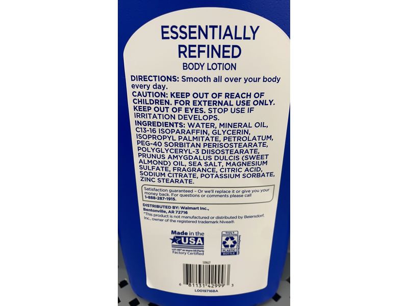 Equate Essentially Refind Body Lotion, Paraben Free, 33.8 fl oz/1 L