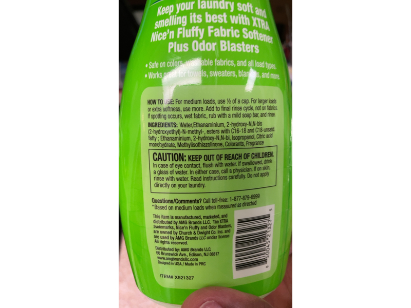 Xtra Nice'n Fluffy Fabric Softener Plus Odor Blasters, Spring Blast, 30 Loads, 25 fl oz/0.73 L