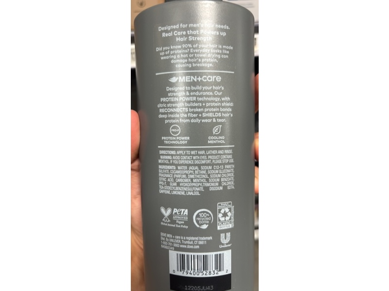 Dove Men+Care 2 In 1 Shampoo + Conditioner, Fresh & Clean + Menthol, 18 fl oz/532 mL