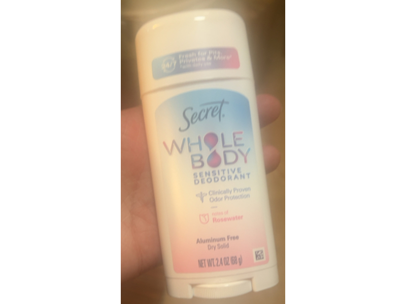 Secret Whole Body Sensitive Deodorant, Rose Water, 2.4 oz/68 g