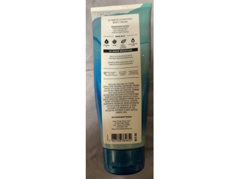 Bath and Body Works Endless Sea Ultimate Hydration Body Cream, Shea Butter + Hyaluronic acid, 8 oz/226 g
