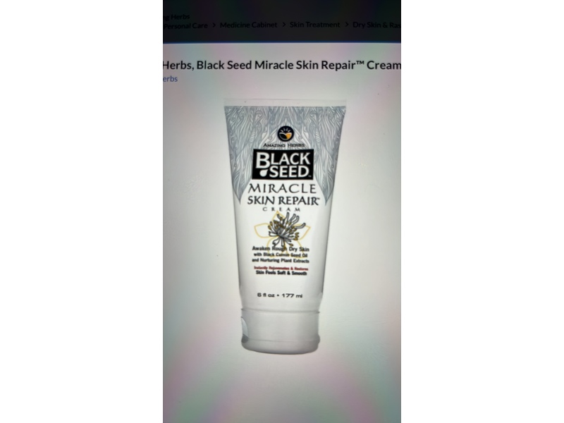 Amazing Herbs Miracle Skin Repair Cream, Black Seed, 6 fl oz/177 mL