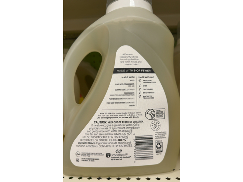 9 Elements Laundry Detergent, Unscented, 92 fl oz/2.72 L