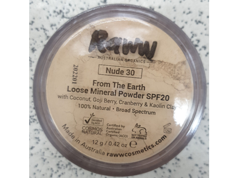 Raww From The Earth Loose Mineral Powder, 30 Nude, SPF 20, 0.42 oz/12 g