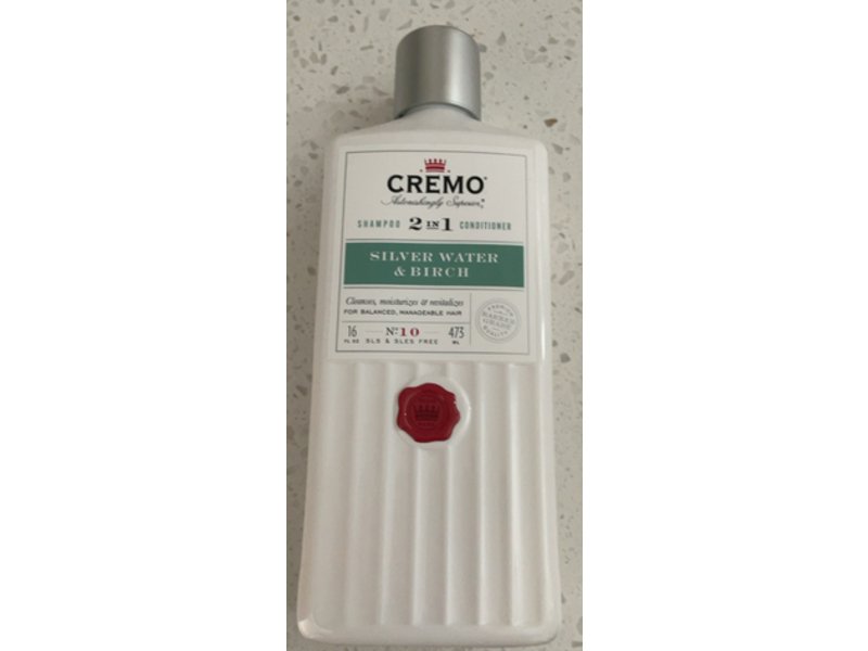 Cremo 2-In-1 Shampoo & Conditioner, Silver Water & Birch, 16 fl oz/473 mL