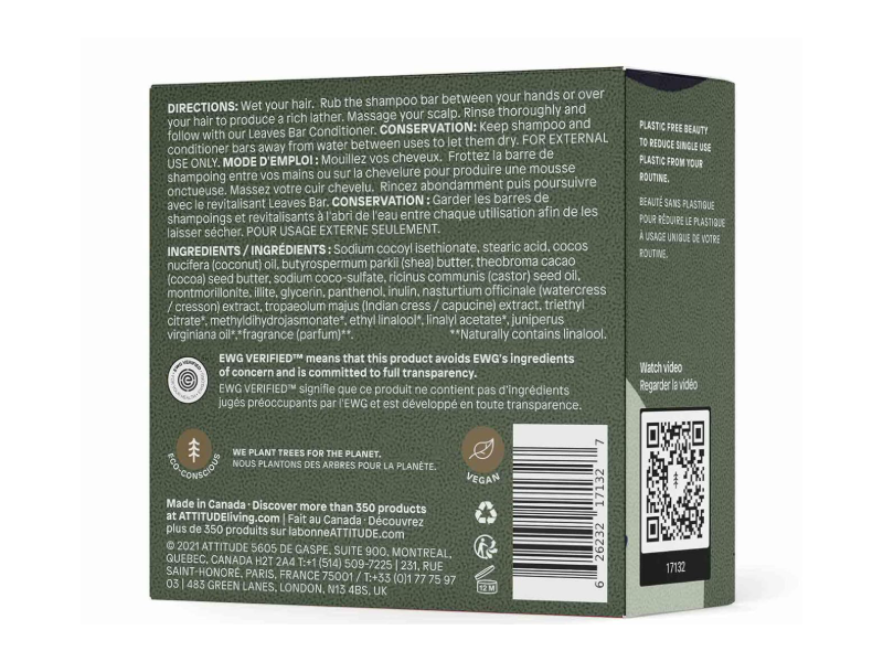 Attitude Hydrating Shampoo Herbal Musk Bar, Leaves Bar, 4 oz/115 oz