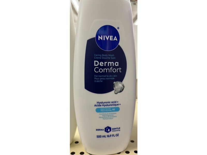 Nivea Derma Comfort Caring Body Wash, Hyaluronic Acid + Provitamin B5, 16.9 fl oz/500 mL, Pack Of 3