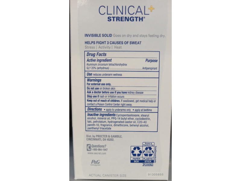 Secret Clinical Strength Invisible Solid Antiperspirant, Clean Lavender, 2.6 oz/73 g