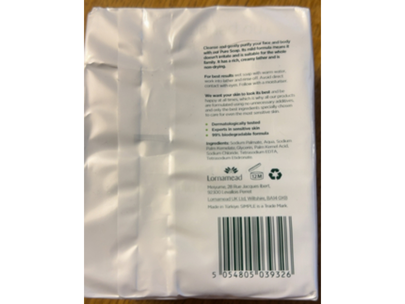 Simple Pure Gentle Cleanser Soap, 3.5 oz, 4 Count